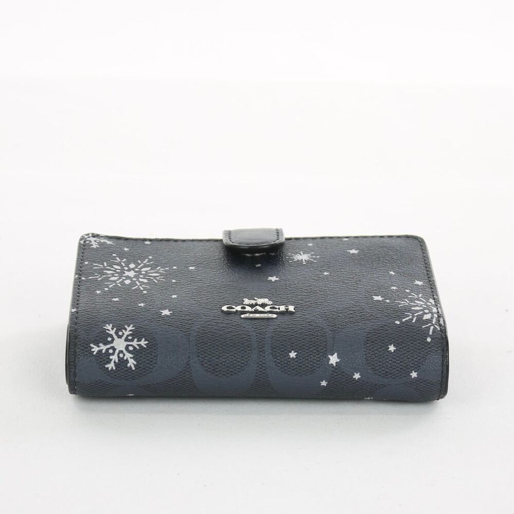 Coach Signature Navy Blue Snowflake Pattern Corner Zip Wallet C1927 - Picture 6 of 9